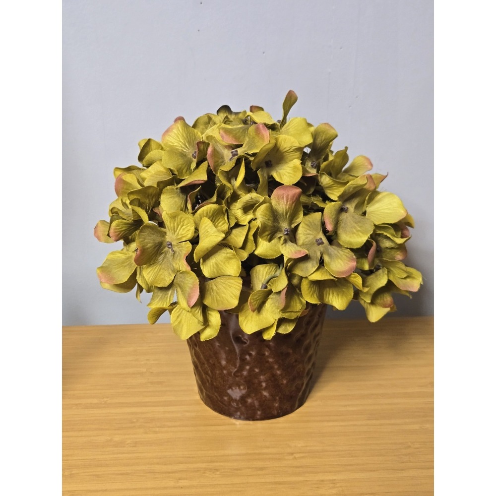 House Of Silk Artificial Hydrangea In A Hammered Metal Vase